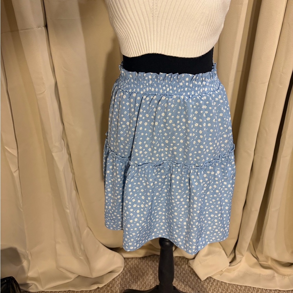SHEIN Light Blue Floral A-Line Skirt